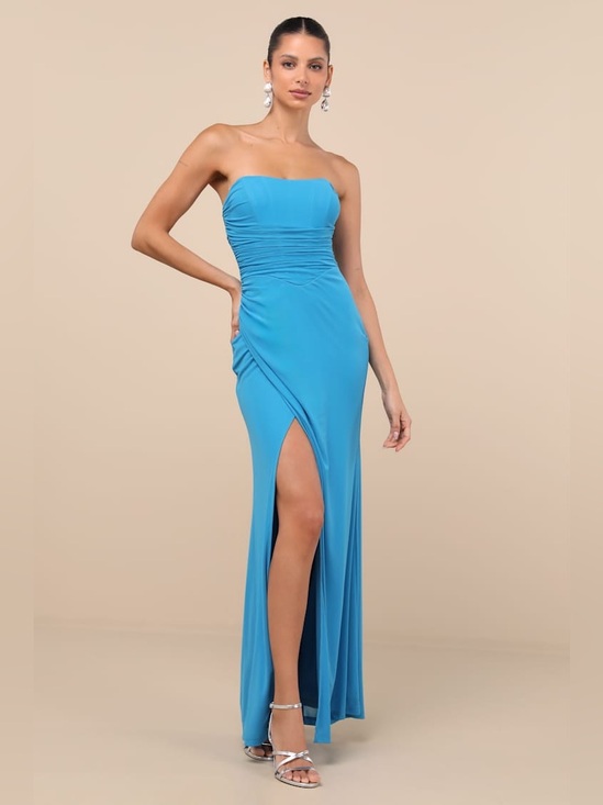 Lulus Dresses & Skirts - Lulus Epitome of Allure Bright Blue Mesh Strapless Ruched Maxi Dress